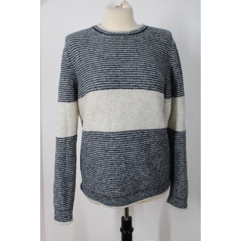 New England M Blue Striped Merino Wool Blend Sweater Giemme Italy